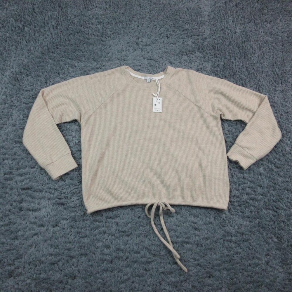 Seeing Stars Sweater Womens Large Beige Waffle Knit Drawstring Hem Top NWT